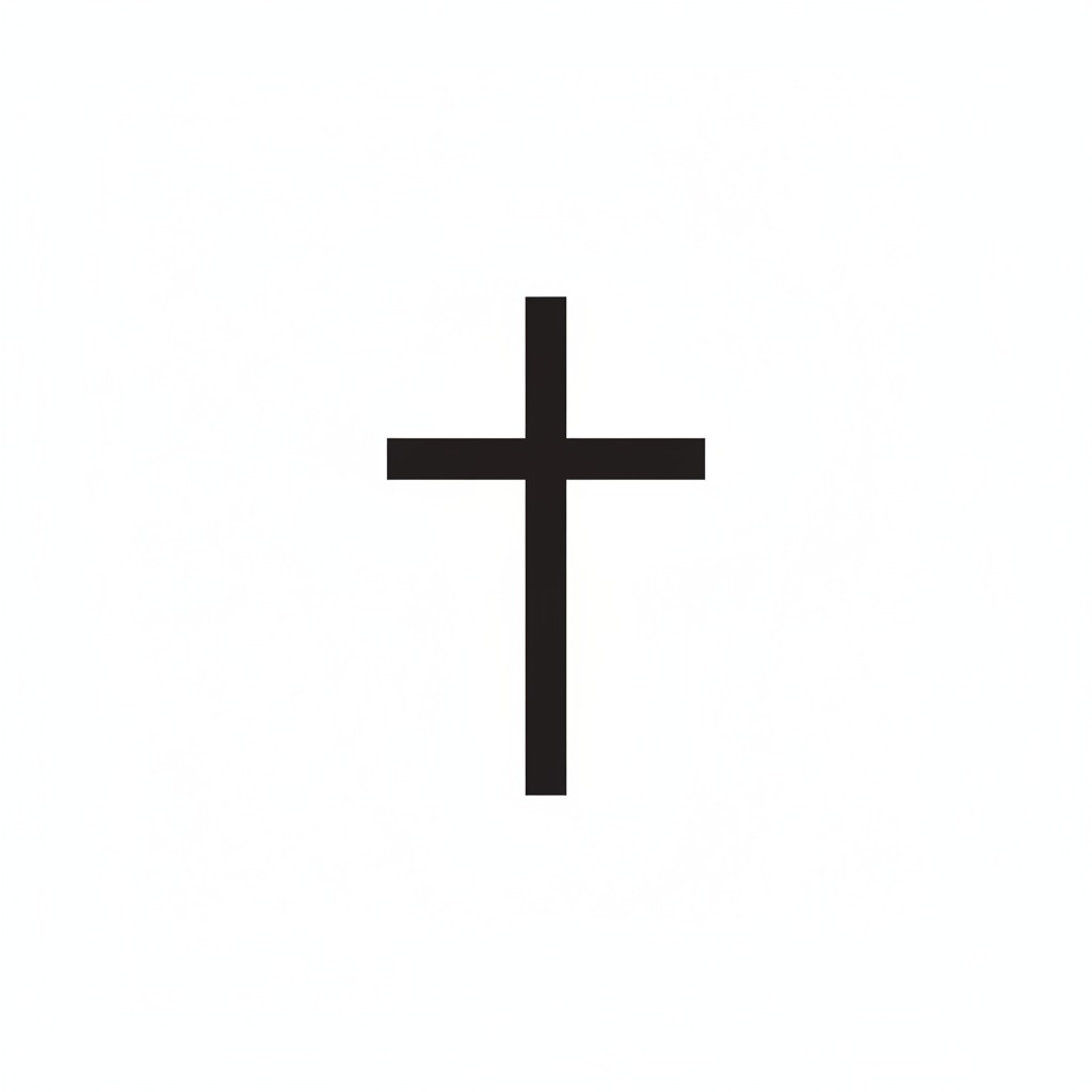A simple black Christian cross symbol centered against a white background.
